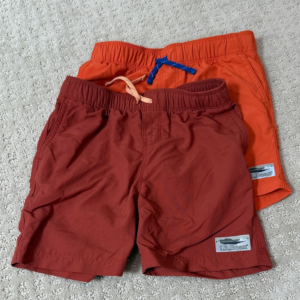 L.L. Bean Kids Two-Pack Pull-On Shorts in Rust & Bright Orange